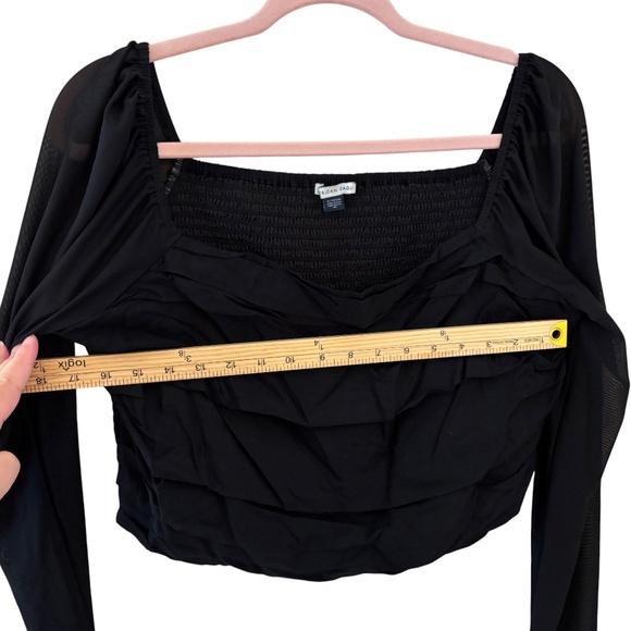 American Eagle Black Ruched Mesh Long Sleeve Top XL - Picture 9 of 9